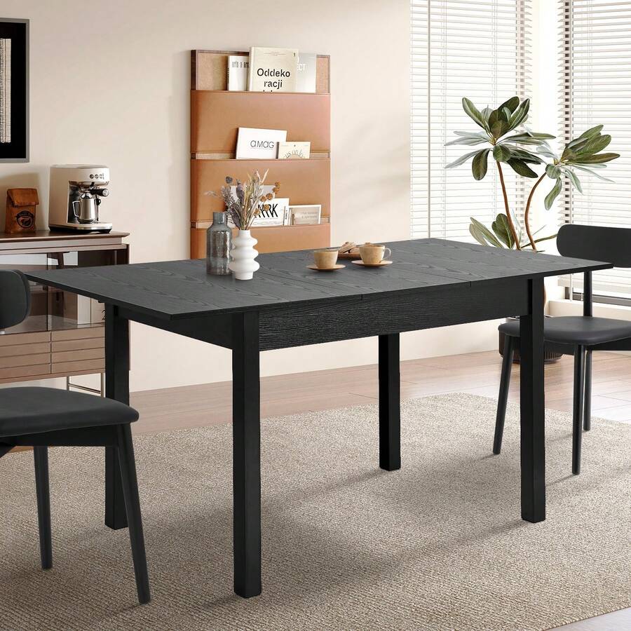 SUN YEE 160cm Extendable Dining Table Wooden Rectangular Kitchen Table Black - Black - View 1