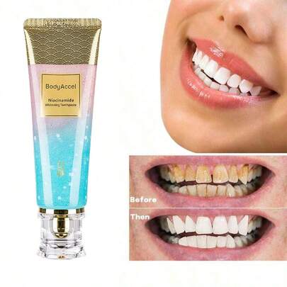 Pasta de dientes blanqueadora con niacinamida, pasta de dientes blanqueadora intensiva con niacinamida con cuidado natural suave, eliminación profunda de manchas, sabor a melocotón, mejora la salud de las encías, aliento fresco
