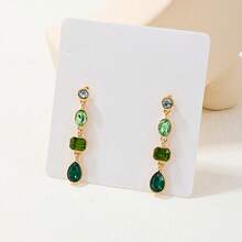 1Pair Gradient Green Rhinestone Dangle Earring Light Luxury Retro Elegant Rhinestone Drop Earrings Women's Earring Jewelry Gift - màu xanh lá - Xem 7