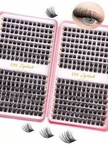 384pcs/Set Large Capacity D-Curl Fluffy False Eyelashes Kit, Thick & Voluminous, Multiple Combinations, Natural & Soft. The Set Includes Eyelash Glue, Adhesive, Setting Gel, Tweezers, And Eyelash Brush, Suitable For Sparse Lash Clusters And False Lashes. Suitable For Travel, Daily Wear (For Beginners), Weddings, Dates, Parties, Holidays, Also Makes A Great Christmas/Halloween/Gift Eyelash Set. - 黑色 - 查看 14
