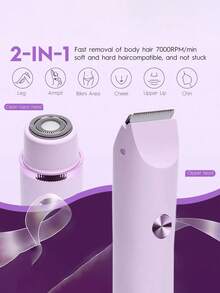 Women Bikini Trimmer, Dual-Head Hair Trimmer For Women,2-In-1 Bikini Shaver With Ceramic Blade Heads & Type-C Charging Port, Electric Razors For Women Pubic Hair,Underarms,Legs,Arms,Face