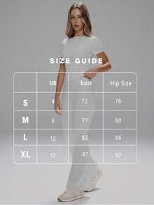 FWH 女士百搭两件套：保守百搭的设计，适合户外通勤、办公、健身和瑜伽等场合。甜美优雅的柔美风格，修身剪裁。腰部采用弹性面料，有效收紧腰身。圆领短袖上衣搭配高腰修身喇叭运动裤，拉长腿部线条。 - 灰色 - 查看 2