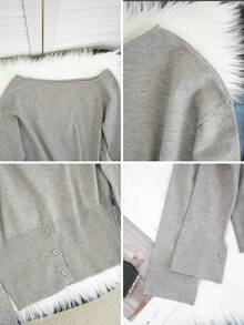Sexy & minimalistischer grauer asymmetrischer Schulter Knopfbund Pullover für Frauen, geeignet für Dates, Ausflüge, Pendeln, Weihnachten, Neujahr, Herbst/Winter