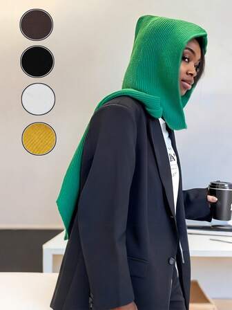 Sjal med huva, kan bäras som sjal, halsduk, virkad, stickad halsduk med huva och mössa