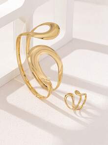 1 Set Geometric Hollow Women Rings & Bracelet Set - Gold - View 3