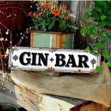 1 Piece Aluminum Wall Decor Sign - Vintage Style GIN BAR Metal Sign With Distressed Font And Leaf Pattern, Durable 2D Flat Print Home Decor Suitable Farmhouse, Cafe, Garage, Bedroom - Easy To Install On Door/Wall, No Wires Needed,, Metal Wall Decoration, Cafe Sign, Gorgeous Corner Decoration, Distressed Effect, 2D Flat