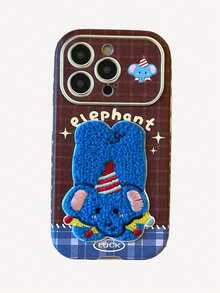 1 st sött broderat tecknat djurskal med genomskinligt fönster, kompatibelt med 17 Pro Max/16 Pro Max/13 ny modell/15/14 Pro, kreativt 17 Pro heltäckande lädertextur stötsäkert telefonskal - Blå elefant - Visa 6