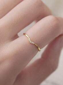 BALMORA 1 pezzo Anello in argento sterling S925 semplice e alla moda, di stile retrò, con zirconia a forma di V, gioiello estremamente raffinato per donne e ragazze, adatto per uso quotidiano, regalo di compleanno