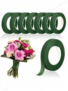 1/2卷自粘花艺胶带，绿色花艺胶带，适用于DIY花束、鲜花包装、婚礼装饰、母亲节礼物 - 綠色 - 查看 9