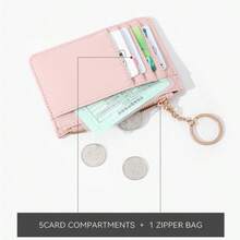 1 New Style Zippered Ladies' Coin Purse, Korean-Style Mini Keychain Small Wallet, 2-In-1 Multi-Card Slot Card Holder & Card Case. It Symbolizes The Delicate Orderliness Of Daily Storage, The Convenient Lightness Of Carrying Around And The Sweet Agility Of Matching Styles. Suitable For Ladies Who Pay Attention To Life Details