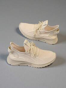 2025 New Style Women's Casual Sports Shoes Solid Color Lace-Up Slip-On Wear-Resistant Eva Insole Women's Tennis Shoes Indoor Exercise Outdoor Hiking Autumn And Winter Women's Shoes - Màu be - Xem 5