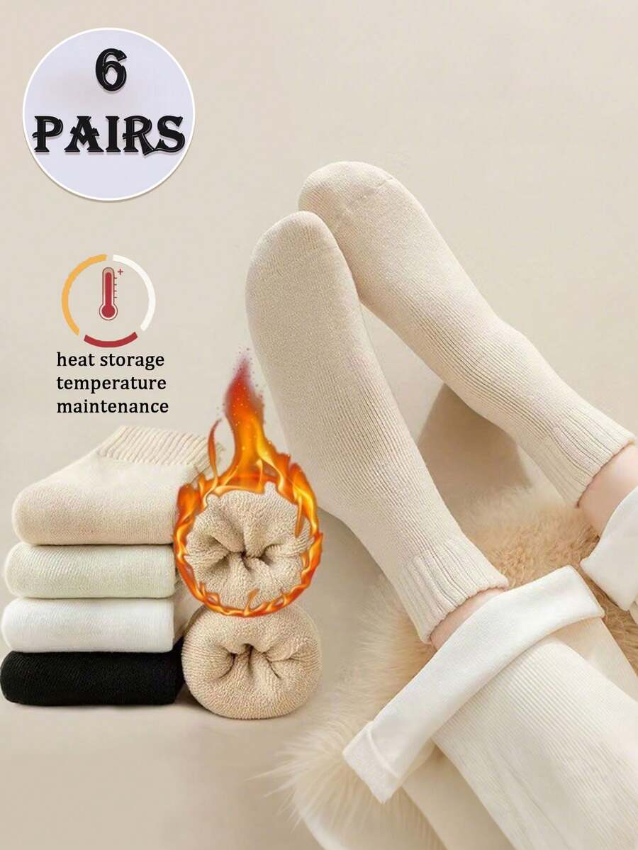 6 Pairs Unisex Winter Thick Thermal Lined Warm Socks, Heat Retaining, Soft & Thick, Suitable For Women Indoor/Sleepwear