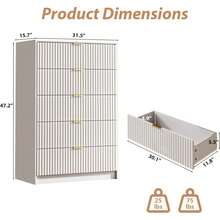 BVFUKA 5 Drawer Dresser For Bedroom, Tall Dresser Chest Of Drawers With Gold Handles, 32 Inch Wide Nightstand With For Bedroom, Living Rooms, Offices, And Entryways, White - 白色 - 查看 3