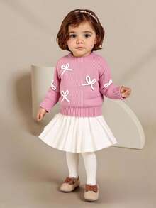 Anewsta Baby Mädchen bestickter rosa Pullover, geeignet für Frühling/Herbst, kann als Unterschicht im harten Winter verwendet werden. Zarte Schleifen-Stickerei verleiht einen Süß und verspielten Charme. Geeignet für Familienfeiern, Halloween, Neujahr, Thanksgiving, Weihnachten, Ostern, Nationalfeiertag, Partys, Silvester