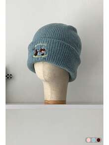 قبعة محبوكة على شكل كلب السجق للنساء، قبعة جميلة مع حماية الأذن، قبعة شتوية دافئة مطرزة بكلب التزلج، قبعة محبوكة متعددة الاستخدامات للخريف/الشتاء