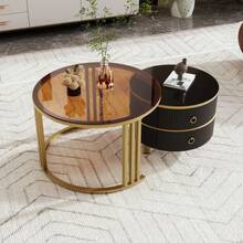 Living Room Table Sets - Black + Glass + Solid Wood+MDF - View 2