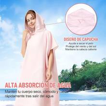 Poncho Microfibra Natacion, para Natacion Secado Rápido y Cómodo, de Baño con Capucha, Poncho de Toalla para Cambiarse para Mujeres y Hombres en Playa, Surf y Natación (Azul) - Rosa - Ver 3