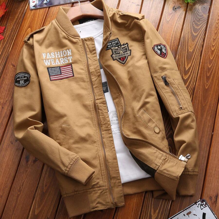 Spring And Autumn Jacket Men American Retro Workwear Short M1 Pilot Jacket Men's Top - Màu Khaki - Xem 1