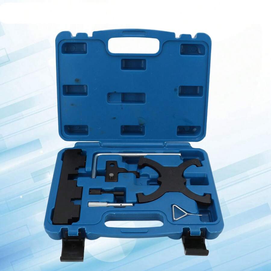 Juego de 7 piezas de herramientas para el ajuste del árbol de levas del motor, recambio para motores F*ord 1.6 EcoBoost Duratech 1.5L y 1.6L. Incluye herramienta de bloqueo de la rueda dentada del árbol de levas, pasador de bloqueo de la polea tensora, pasador de sincronización del volante, herramienta de alineación de la polea del cigüeñal, pasador de bloqueo del cigüeñal, pasador de sincronización del árbol de levas y del cigüeñal, y palanca de ajuste del árbol de levas.  Traducción realizada con la versión gratuita del traductor DeepL.com - Negro - Ver 1
