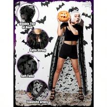 Halloween Costume Black Hooded Cape Tulle Cloak Medieval Hooded Cloak Vampire Robe With Hood For Women Cosplaygift - Black - View 3