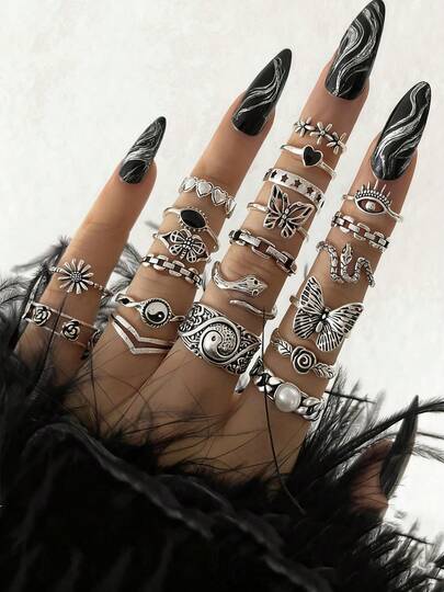 15 Peças Vintage Boêmio Lótus 15 Conjunto De Anéis