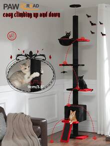 PAWZ Road Cactus Cat Tree, Floor To Ceiling Adjustable, Height Adjustable From 216cm To 273cm, Cat Tower With Spacious Activity Room With Hammock And Cat Cave, Anti-Fall Harness