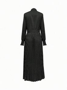 Women's Polka Dot Print Tie Decor Dress, Summer Outfits For Women, Music Festival, Spring Outfits For Women, Elegant - Black - View 3