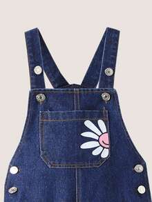 Girls' Cute Overalls, 2025 Autumn New Arrival, Playful Floral, Rainbow, Bow Print, Blue Denim Long Jumpsuit - Blue - View 2
