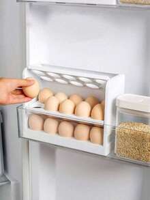 1pc 30-Egg Capacity Refrigerator Egg Storage Box, Automatic Rolling Design, 4-Layer Large Capacity Egg Holder