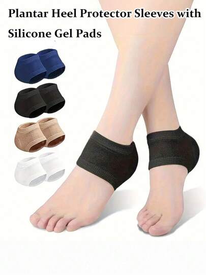 Plantar Fasciitis Heel Protector, Silicone Heel Pad For Daily Foot Care And Support, Gel Heel Protector,Breathable Knit Design For Heel Cushioning, Pressure & Support - Navy, Black, Beige, Heel Pads For Shoes, Walking Comfort, Seamless Fit, Comfortable Padding, Walking Aid