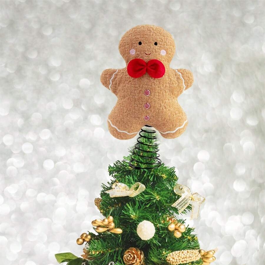 Gingerbread Man Tree Topper Decorative Cute Red Bow Tree Decoration For Home And Holiday Christmas Decorations Home Christmas Gifts Christmas Decor - Multicolor - View 1
