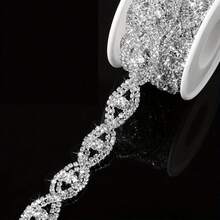 1 Yard Sparkling Crystal Braided Ribbon Rhinestone Trimmed Silver Chain Bridal Wedding Dress Shoes Decoration Accessories