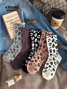 4 paia di calze alla caviglia casual di moda con stampa leopardata per donne, traspiranti e confortevoli, regalo di Natale, colori casuali, adatte per uso quotidiano e uscite, per tutte le stagioni