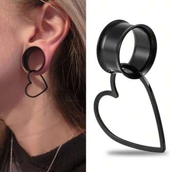 2PCS Punk Heart Shape Dangle Ear Plugs Piercing Body Jewelry Stainless Steel Ear Gauges Tunnels Stretchers Jewelry Women/Girl