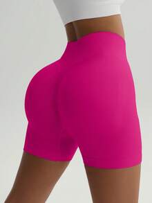 Quần short cạp cao ôm sát, quần short bó sát không nâng ngực, quần short đạp xe, quần short ôm dáng. - Màu Hồng Tươi - Xem 5