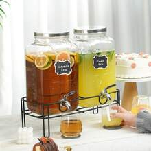 Tomnk 1/2pcs Glass Drinks Dispenser For Parties, 1  Gallon Beverage Dispenser With Spout (Partial Products Come With Stand) – Juice & Iced Tea Pitcher, Water Jug For Lemonade, Party Essential Beverage Container - 透明-1 Gallon - 查看 1