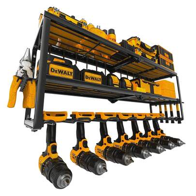 Estante de almacenamiento para taladro eléctrico montado en pared de 3 niveles con 7 ranuras