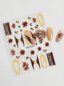 3/6 Sheets Leopard Print Hibiscus Flower Nail Art Stickers, Tropical Floral Animal Print Nail Decals, Self-Adhesive Exotic Summer Hawaiian Nail Stickers For Beach Vacation Party DIY Manicure Decoration