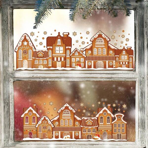 63" Christmas Gingerbread House Window Clings Double Sided Gingerbread Man Decals Reusable Non Adhesive Stickers Xmas Static Cling Window Decorations For Christmas Winter Cafe Mall Glass Christmas Decorations Christmas Decoration Christmas Decorations Home Room Decor Home Decor