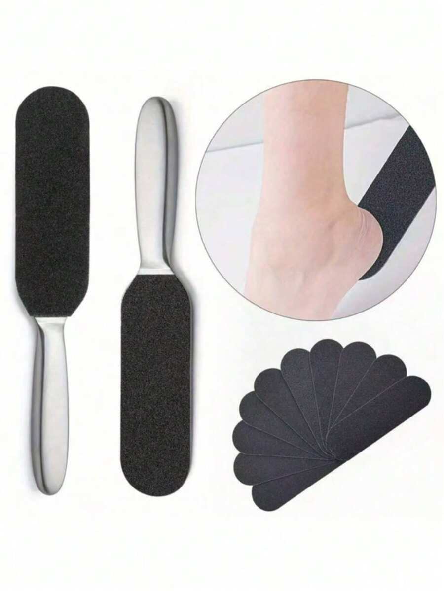 1 pieza Removedor de callosidades con 10 almohadillas de repuesto, herramienta profesional de cuidado de los pies de acero inoxidable, conjunto removedor de callosidades y raspador de piel muerta de los pies - Hace que los pies se vean suaves en segundos