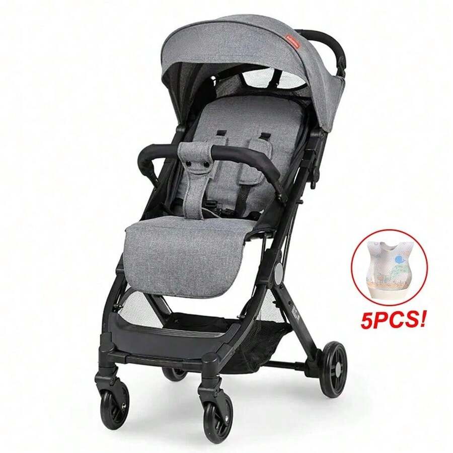 Portable Baby Stroller One-Hand Folding Pushchair W/Adjustable Backrest - Grey - View 1