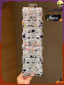 6pcs Women Halloween Pumpkin Head Ghost Print Square Hair Clip, Cute Non-Slip Thick Hair Clip, Suitable For Holiday Party Decoration, Performance Props, Day Of The Dead Party, Halloween Hair Accessories Elegant Claw Clip Winter Hair Clutch