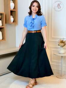 Women's Formal Blouse Short Sleeve Crepe Fashion Evangelical Fashion Casual Elegant Round Neck - Xanh nhạt - Xem 3