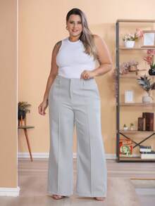 Plus Size Wide Leg Pants, New Fashion Tailored Fabric - 淺灰色 - 查看 2