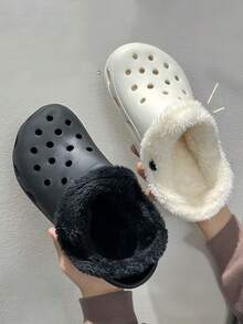 1 Pair Unisex Autumn/Winter White Detachable Fleece Garden Shoes Insoles, Warm & Washable Inserts Suitable For Garden Shoes, Clogs, Mules, Halloween, Christmas Gifts, Winter Shoes Accessories Gift Ideas - Black - View 4