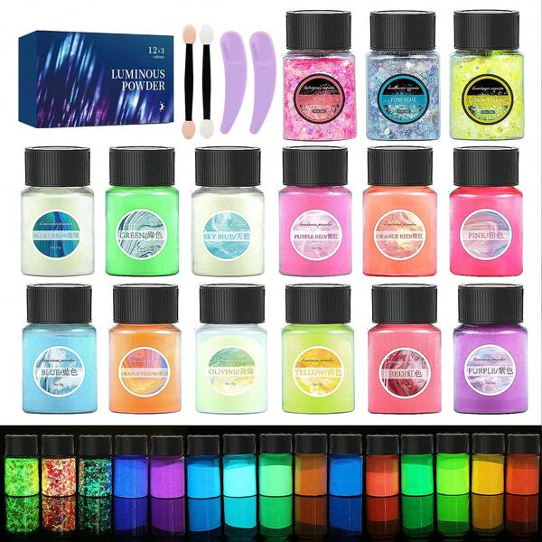 20g Glow In The Dark Powder, 12 Colors/15 Colors, Epoxy Resin Dye Luminous Pigment Powder, Long-Lasting, Suitable For Art Creation, Epoxy Resin Coloring Agent, DIY Crafts And Theme Parties