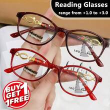 1 副女士渐进多焦点阅读眼镜 - 红色和金色装饰镜框，适合近视、中视和远视，非处方时尚眼镜，非常适合女性生日/周年纪念礼物，耐用的金属铰链设计 - 彩色 - 查看 12