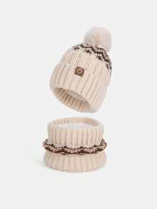 Set de 2 piezas/3 piezas de gorro, bufanda y guantes de punto jacquard de moda para mujer, accesorios versátiles y cálidos para el invierno, para uso diario en invierno (estilo aleatorio de entrega)