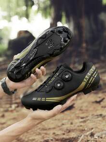 专业男士山地骑行鞋，优质 PU 鞋面防滑外底，MTB Racing City 山地自行车运动鞋，女士山地自行车鞋，轻便时尚户外骑行鞋，适合所有季节 - 黑金 - 查看 2