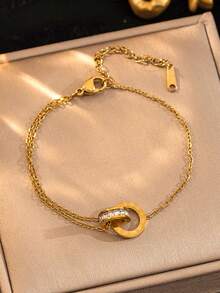 1pc Stainless Steel Fashion Minimalist Versatile Casual Creative Personalized Double-Layer Roman Numeral Bracelet, Suitable For Daily Wear And Gift Giving